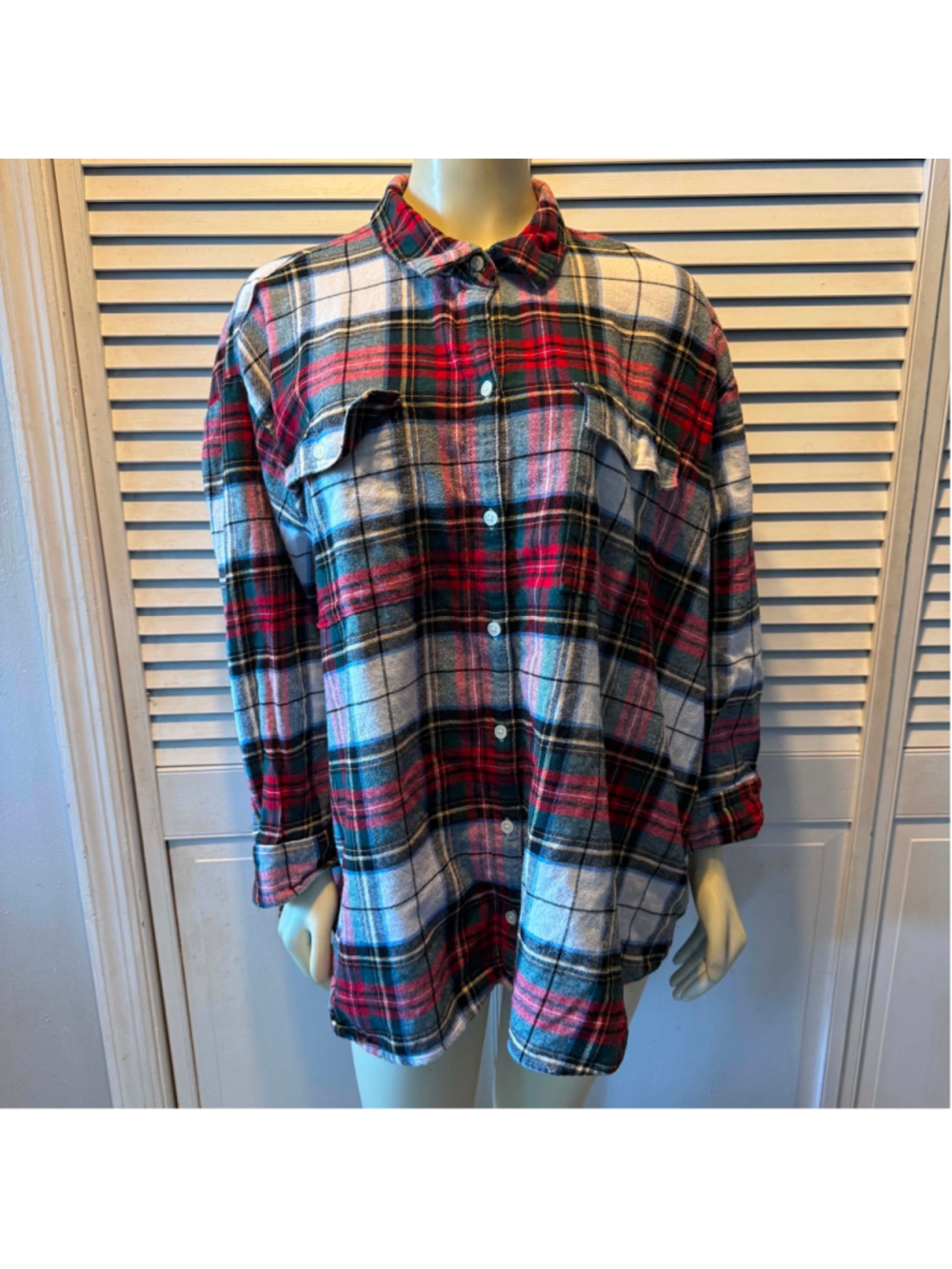 Old Navy Plaid Flannel Boyfriend Shirt 3X Red Green
